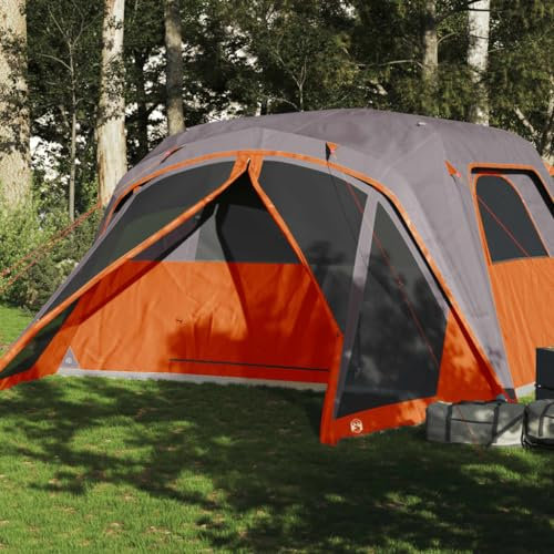 Tino Tech Familienzelt mit Vorzelt 6 Personen Gruppenzelt Winddicht Campingzelt Große Wurfzelt Festivalzelt Wurfzelte für Familie Gartenzelte im Freien 305x400x205 cm Polyester Grau und Orange