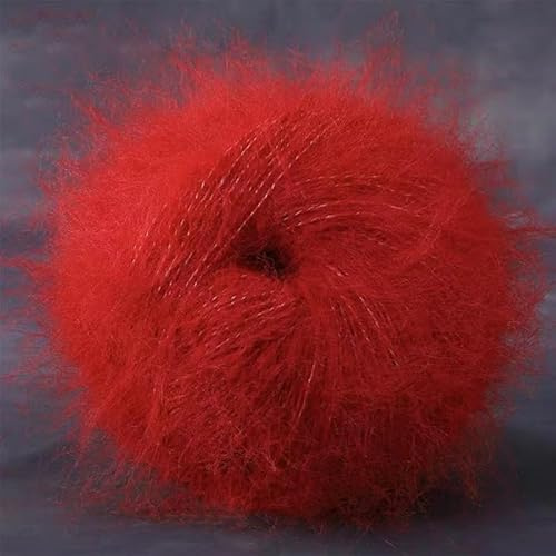 SYSUII 50g Mohairwolle Handstrickgarn zum Stricken & Häkeln Handstrickgarn Häkelgarn Strickgarn Weicher Wolle zum Häkeln Baumwollgarn für DIY Basteln Hüte Schal Pullover Decke Kissen -Rot
