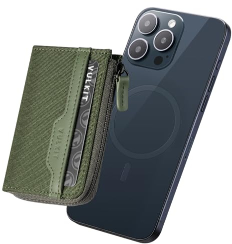 VULKIT Magnetic Card Wallet, Compatible with Magnetic Wallet RFID Blocking Phone Card Holder for iPhone 15/14/13/12 Series (Green)