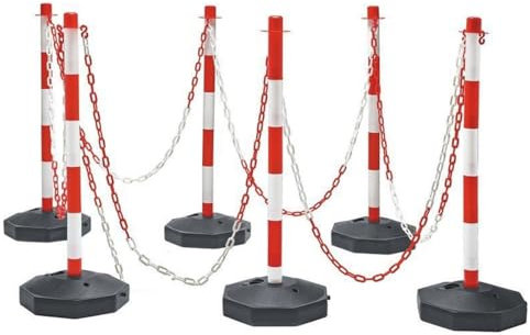 Safety Bollard Post 6 Pack Plastic Chain Post Set Adjustable Delineator Post Traffic Cones Safety Cones Delineator Post Cone with Fillable Bas Portable Chain Stanchions(Red)