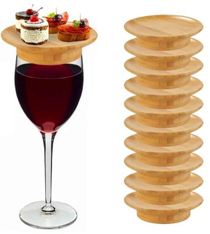 Ysislybin 10 Piezas Wine Glass Charcuterie Topper, Adornos para Tablas de Charcutería, Adornos para Copas de Vino de Madera, Bamboo Wine Glass Topper Coasters para Aperitivos para Postres, Bebidas