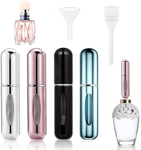 Exbrith 4 Piezas Recargador de Perfume, Atomizador Perfume Recargable, Mini Botella Rociadora Portátil, 5ml Mini Botella de Perfume con Ventana, para Viajar, Salir de Noche y Fiestas