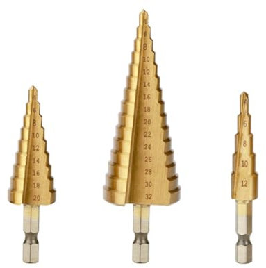 Voarge Lot de 3 forets étagés, 4-12/20/32 mm foret rainuré en spirale, tige hexagonale pour bois et métal