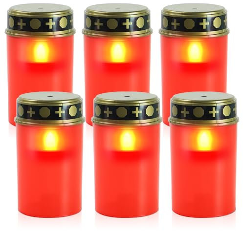 BORDEAG LED Grablicht, 6 Stück Wasserdichte LED Grabkerze, Outdoor Friedhofskerze Grablampe, Grablichter für Drauße, Batteriebetriebene Grabkerze, Kerzen Outdoor (Rot)