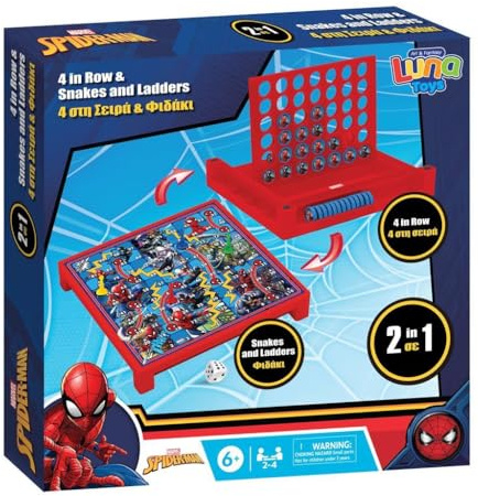 Spiderman 2-in-1 Board Game | 4 in a Row & Snakes and Ladders Classic Strategy & Family Fun Game | Kids’ Board Game with Superhero Theme | Educational & Entertaining Toy for Boys & Girls, Ages 6+