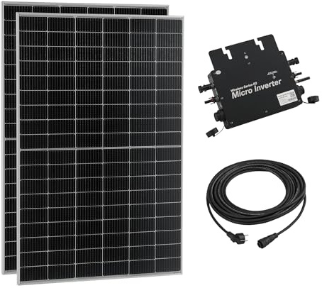 pro.tec Balkonkraftwerk Brusson 800 W Komplettset mit 2x400W Solaranlage mit Wechselrichter mit App und WIFI Solarmodulen 10m Kabel Photovoltaik Plug+Play