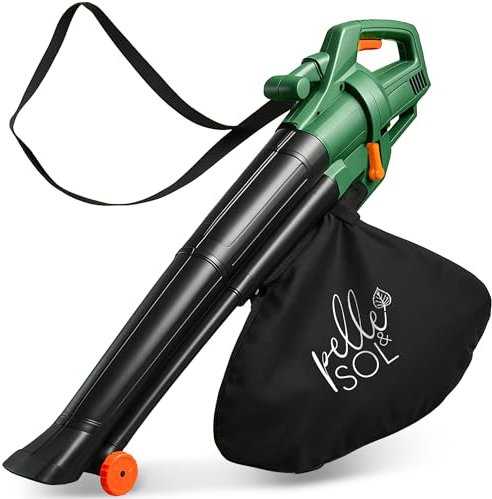 Pelle & Sol 3300W Corded Leaf Blower and Vacuum - 3-in-1 Garden Vacuum, Leaf Mulcher & Garden Hoover - Includes 45L Collection Bag, 12m Cable, Wheels & Strap - Lawn Sweeper, Patio & Driveway Clearing