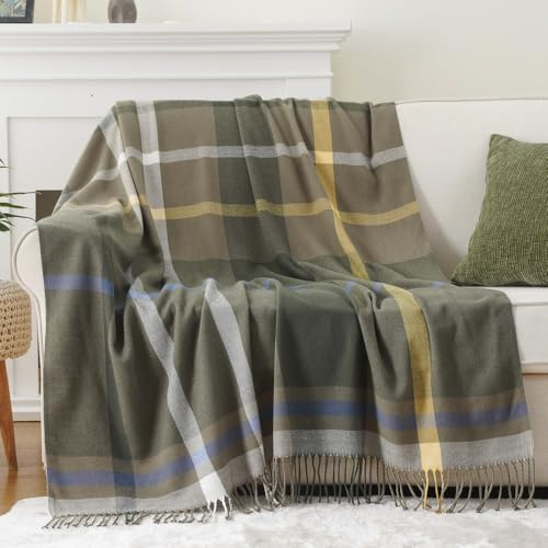 BATTILO HOME Olive Green Throw Blanket for Sofa, Army Green Tartan Blanket Buffalo Checkered Blankets, Lightweight Farmhouse Plaid Green Throw Blankets for Bed Couch, 127x152cm