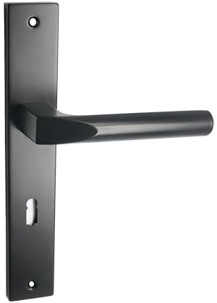 domino Türgriff 72 Drückergarnitur BB-Buntbart Set Langschildgarnitur Türklinke für Zimmertür, Bürotür, Kellertür & Innentür L-Form Türbeschläge aus Aluminium SchwarzCONO BLACK
