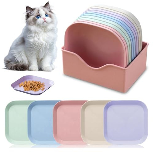 10 Stück Katzennapf, Katzennapf Flach, Fressnapf Katze Futternapf, Futternapf Katze, Quadrat Katzenschüssel, Katzen Futternapf Bunte, Katzennäpfe, Cat Plate für Kätzchen und kurzbeinige Katzen