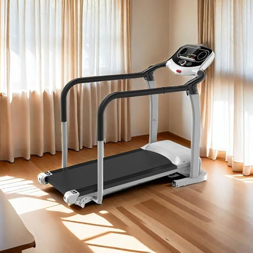 Walking Treadmill for Seniors with Handrails - Folding Treadmill, Home Recovery Fitness Exercise Machine Heart Rate Monitoring,White