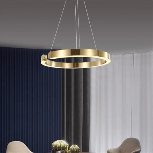 JINWELL LED Pendelleuchte Esstisch, Dimmbar Pendelleuchten Moderne Ringe Design Hängeleuchte Aluminium Esszimmerlampe Hängelampe Hängend Lampen Für Esstischlampe Büro Küche(Gold,60cm)