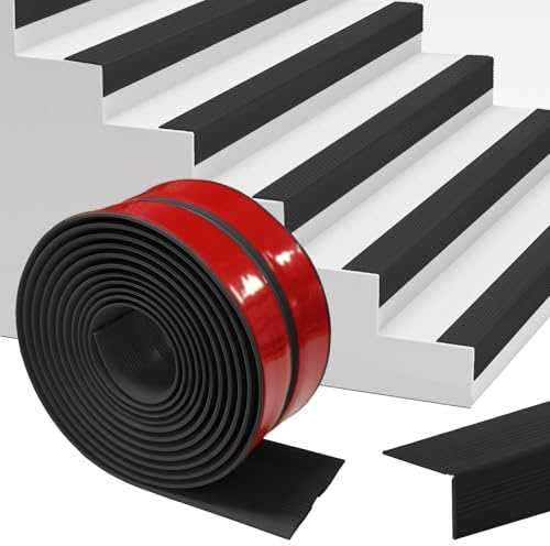 Treppenkantenprofil Selbstklebend 4M, Stufenkantenprofil Antirutsch Treppenstufen PVC Kantenstreifen, Treppenprofil Kantenschutz, Schwarz, 2.5 x 2.5 cm