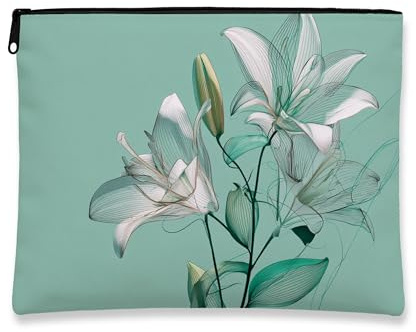Trousse de maquillage florale élégante avec motif de lys blanc pour femme, petite trousse de toilette en toile à fermeture éclair, trousse de toilette cadeau de festival de printemps, blanc, 7x9 Inch