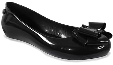 Girls Youth Kids Bow Patent Jelly Bow Slip ON Shoes School Black Ballerina Pump Size 3-8 Flat (Black, UK Footwear Size System, Big Kid, Women, Numeric, Medium, 3)