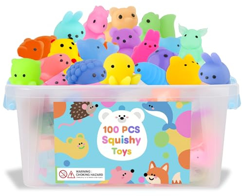 100 Pcs Party Favors & Squishy Toys Bulk for Kids 4-12, Fidget Toys Sensory Stress Relief Toys for Classroom Prizes, Christmas Stocking Stuffers, Birthday Goodie Bags & Teacher Supplies