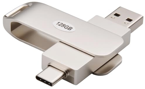 USB Drive, USB C Flash Drive, Type-C Jump Drive, with USB-C and USB-A Connectors, Swivel Metal Housing Memory Stick for PC and File Backup, Plug and Play, Fast Transfer Speed, Dual Type-C