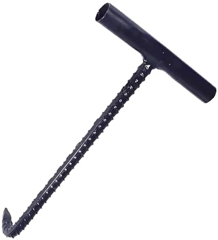 Manhole Hook Tool T-Handle Pry Bar for Sewer Drain Cover - Heavy Duty Stainless Steel Lid Puller with J Hook Pull Up Bar -Rolling Door Hook for Storm Drain Cover(Black,L20in/50cm)