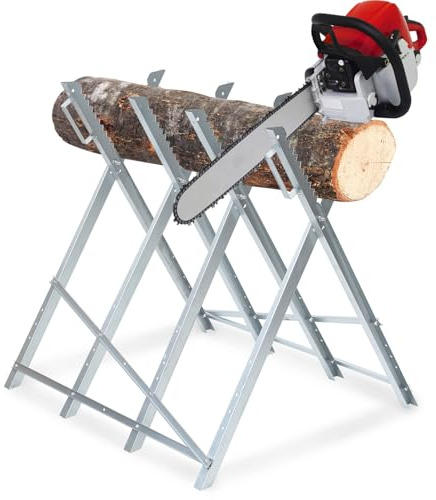 Eikuavons 1 x stabil sågbock av metall, hopfällbar 150 kg belastning, perfekt för motorsågar och träarbete, galvaniserad metall, 81 x 80 x 80 cm, galvaniserad och hållbar träsågbock