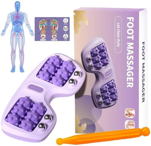 Tragbare Dual Fußmassagerolle, Ergonmic Plantar Fasciitis Relief Roller, Fuß Akupressur Werkzeug mit drei Massagetechniken, Tiefengewebe-Muskelmassage zur Schmerzlinderung (Lila)