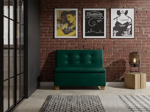 JKG Meble Essbank fur Kuche - Sitzbank Esszimmer mit Aufbewahrungsbehälter - Modern Essbank Küche - Stoff Velours - gepolsterte Rückenlehne - Grün - Monolith 37-140cm