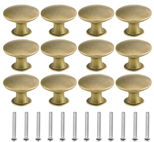 Lechisenop 12 Pcs Drawer Knobs 30mm Antique Brass Door Handles Door Knobs Cabinet Door Knob Vintage Round Kitchen Cabinet Knobs Draw Handles with Matching Screws for Cupboard, Cabinet, Drawer