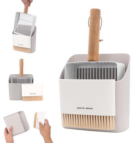 JJoexyfit Stainless Steel Cat Litter Scoop with Holder, Metal Cat Litter Scooper with Portable Dustpan and Small Cleaning Brush, for All Cat Litter Boxes (Wooden)