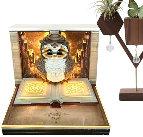 2026 Daily Paper Carving Calendar Owl Theme 3D Standing Desktop Calendar with Memo Pad for Schedule Recording Habit Monitoring Bookmark Function Decoration 8.5x6.8cm