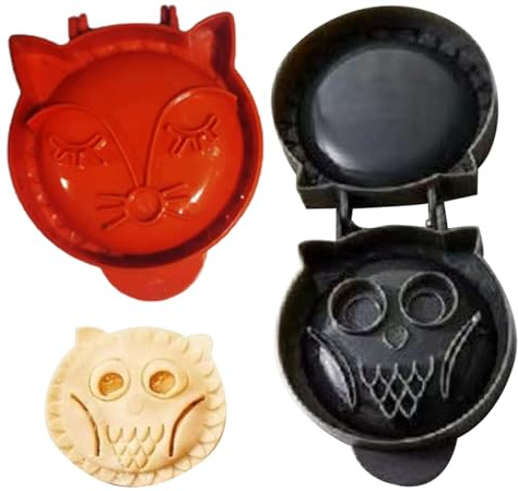 Joygoodta Hand Pie Maker 2PCS Festive Cute Cartoon ABS Christmas Cookie Mould Mini Pie Maker for Party Pastry Making Baking Fox and Owl, Christmas Cookie Mould