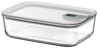 Mepal - Contenitore per alimenti in vetro EasyClip - Barattolo con coperchio e chiusura scorrevole - Adatto per microonde, forno a vapore, forno e congelatore - Ermetico - 1,5 l - Nordic sage