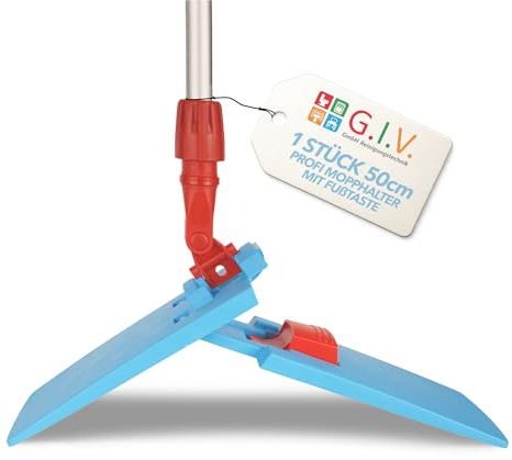 G.I.V. Profi Klapphalter mit Fußtaste 50 cm hellblau für Großflächen - Mopphalter für Taschenmopps & Laschenmopps - Klapphalter für alle gängigen Mopps - Bodenwischer für Gebäudereinigung & Haushalt