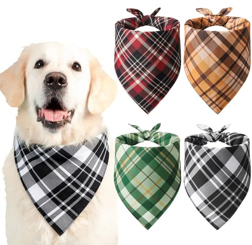 GSrenyu 4 Pcs Dog Bandana Triangle Dog Bandanas | Plaid Adjustable Bib Washable Dogs Bandanas Apparel Handkerchief Accessories for for Dogs Cats Pets
