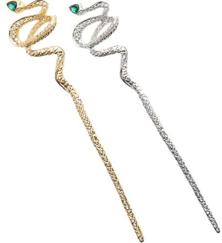 2pcs Snake Shape Hair Sticks Zinc Alloy Rhinestone Hair Pins