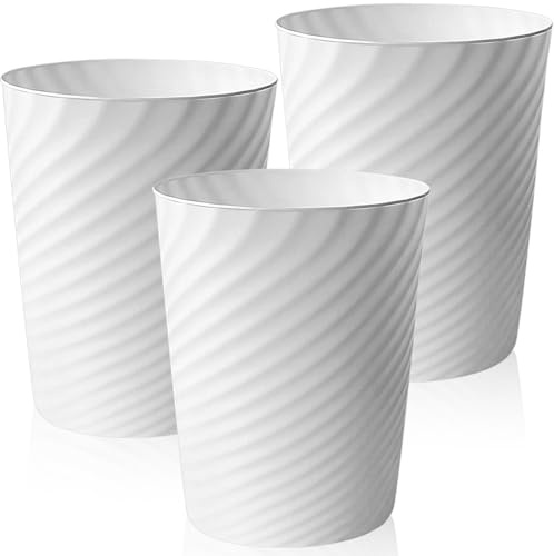 Xtrillogen 3PCS Plastic Waste Paper Bin,8L Small Bin with Threaded Texture,Slim Round Rubbish Waste Paper Basket,Trash Can for Kitchen,Bathroom,Office,Living Room,Toilet,and Bedroom(White)