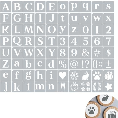 Kit de 80 Plantillas Reutilizables de Letras y Números, con Símbolos y Plantillas Artísticas, para Manualidades Pintura Tela Madera
