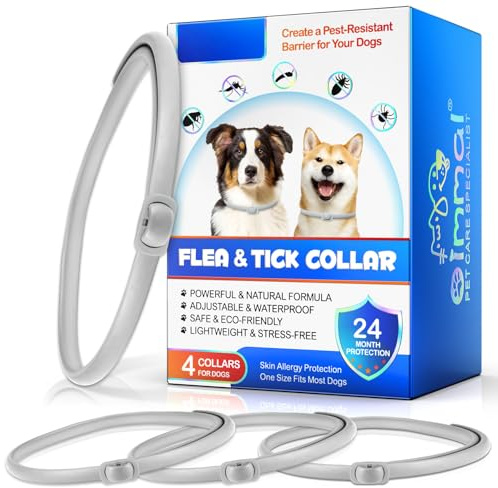 Pack de 4 Collares Repelentes para Perros – hasta 24 Meses de Protección Natural contra Pulgas, Garrapatas y Mosquitos – Ajustable 60cm, Impermeable y con Aceites Esenciales – para Todos los Tamaños