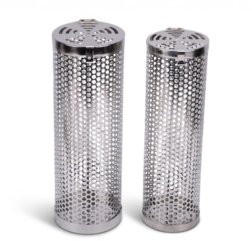 Zunate Rostfritt Stål Mesh Cylinder Grillkorg | BBQ Rolling Net Tube Bur för Camping Mat Kött Fisk Grönsaker