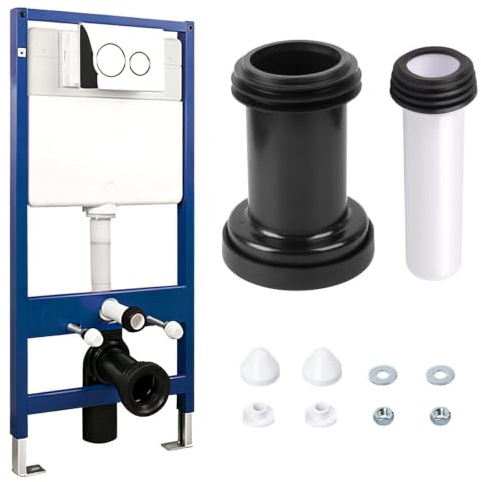 RANJIMA Juego de conexión para inodoro de pared, diámetro de tubo de polietileno 90/110, longitud 180 mm, desagüe con juntas compatibles con Geberit para instalación previa y cisterna, incluye tapas