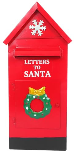 TOMETURE Buzón de cartas navideñas para Papá Noel - Decoración de buzón de metal para Navidad - Adorno de cartas para Papá Noel para la entrada de la casa 15.55x6.30x6.30 pulgadas