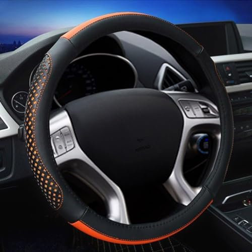 Car Steering Wheel Cover Steering Wheel Cover for Summer PU Leather 38CM / 15 '' Hole Perforation Anti-Slip (Black Orange)