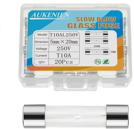 AUKENIEN 10A 10 Ampere 250V Träge Glassicherung 5x20MM T10A Sicherungen Glasrohrsicherung Feinsicherung Traege Glas Sicherung