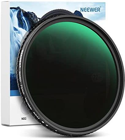 NEEWER 72mm HD Variable ND Filter ND2-ND32 (1-5 Stops) kein X Kreuz Variabel Graufilter HD optisches Glas 30 lagiges Nano beschichtetes wasserabweisend Kratzfest
