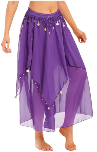 HULIJA Dam magdans kjol lång danskjol paljetter asymmetrisk kjol dans scenkjol karneval danskläder orientaliska kostymer, En lila, one size