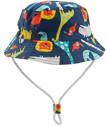 BUCROS Sonnenhut Für Kinder 0-8Y Frühling Herbst Sun Hut Kind Kleinkind Jungen Mädchen Eimer Hut Cotton Kinder Panama Hut Kinder Fischermütze-Navy Zoo,S(48Cm)