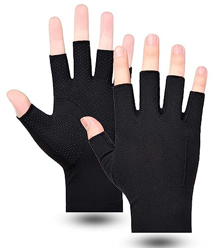 Sommer Halbfinger Herren Handschuhe Baumwolle Fahrradhandschuhe Kurz Handschuhe, Sporthandschuhe Anti-Rutsch, Anti-UV Schutz, Dünn Sonnenschutz Fäustlinge Gloves für Fahren Golf Radfahren, Schwarz