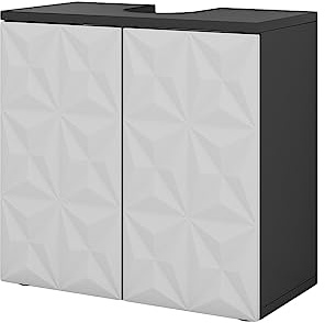 Vicco Meuble sous Vasque Simple Edge, Noir, 60x57cm | avec 2 portes, pour le rangement dans la salle de bain avec mécanisme push-to-open