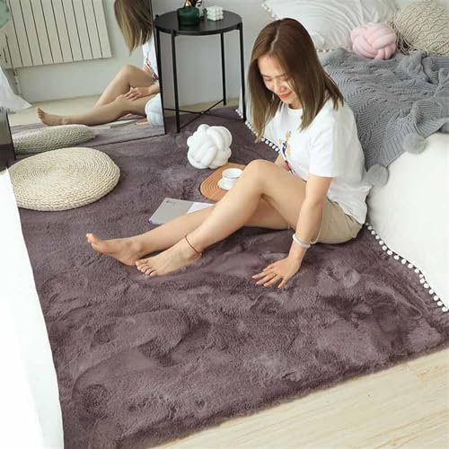 ZWPILY Hochflor Teppich, Einfarbig, Flauschiger Langflor Teppich, Shaggy Flokati, Rechteckig, Pflegeleicht, Wohnzimmerteppich - Fellteppich - Modern Kunstfell Carpet für Schlafzimmer,Lila,60x90 cm
