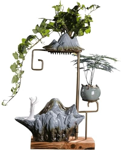Chinese Style Fountain, Multifunctional Flowerpot, Tabletop Fountain with Atomizer, Water Fountains Feng Shui Lucky Ornaments