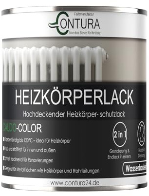 Contura Heizkörperlack Heizungslack Heizkörperfarbe Heizung Farbe Radiator Metalllack SM (Reinweiß RAL 9010, 750ml.)