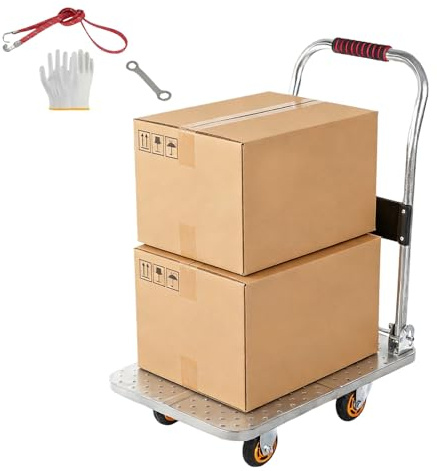 Small Wheelbarrow for Ladies, 150kg Steel Folding Platform Trolley, moving Dolly for Home, Garden,Office,60 x 40 cm, Silver